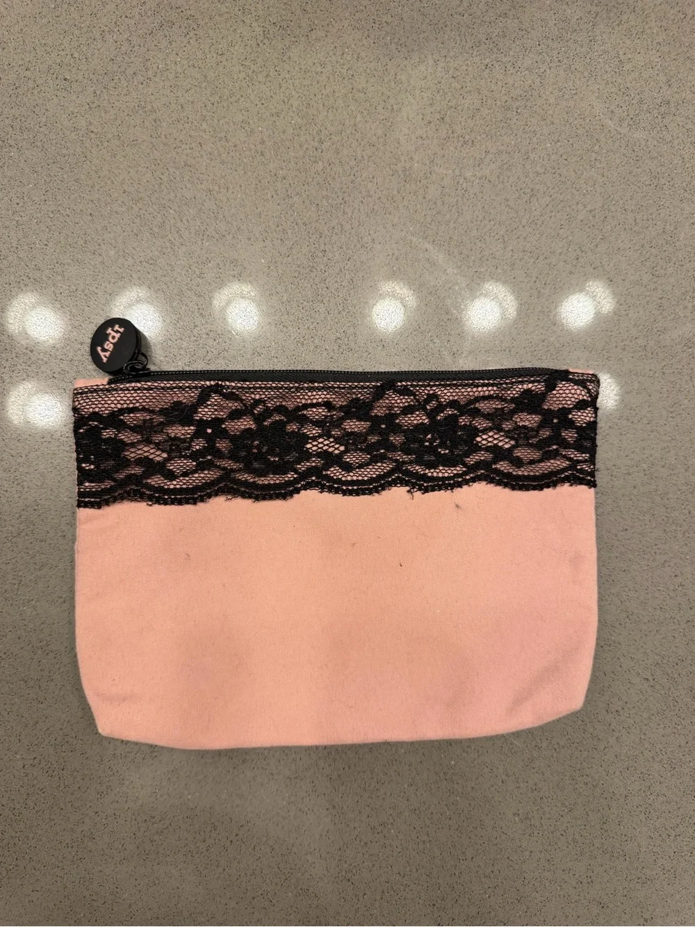 Ipsy Pink Lace Makeup Bag Cosmetic Pouch Zip Clutch Travel Case Like New